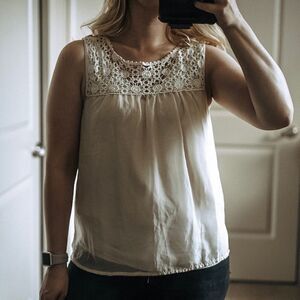 Dmbm Sheer Floral Crochet Lace Short Sleeve Cottagecore Tank Top Creme Size S
